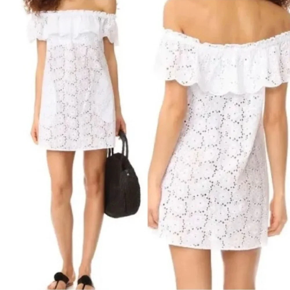Tory Burch White Broderie Off The Shoulder Eyelet Coverup Mini Dress w/ …